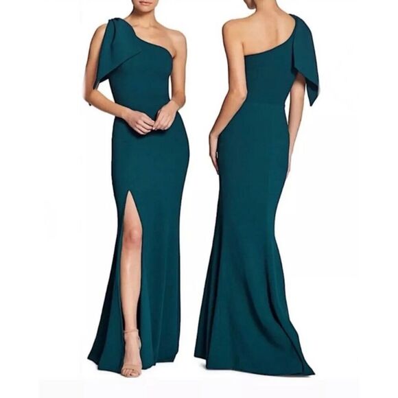 Dress The Population Peacock Blue Georgina One Shoulder Bow Gown. Size Small. 17 - Picture 1 of 13